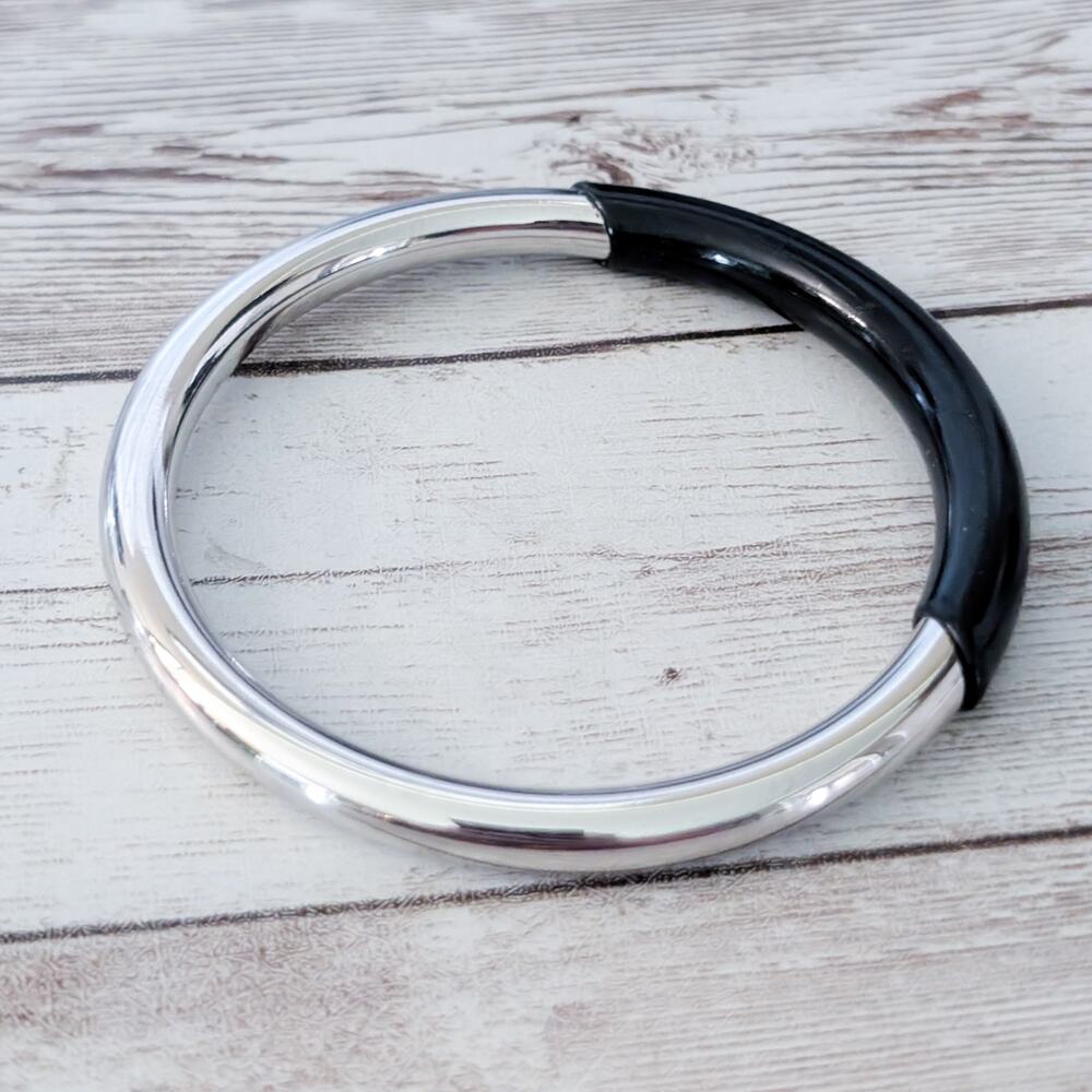 Vintage Statement Bracelet Silver Tone & Black Retro - Picture 6 of 8